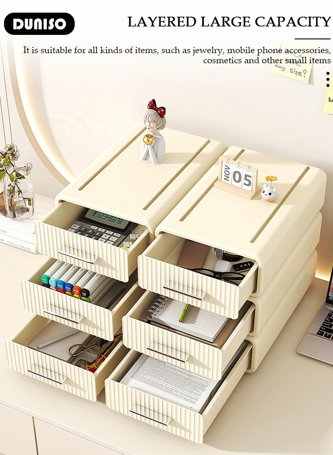 DUNISO Stackable Desk Storage Box, Desktop Organizer with Drawers, Stackable Storage Drawers , Plastic Desk Storage Organizer for Home, Office, School, Makeup, Crafts, Bathroom  - Image 4