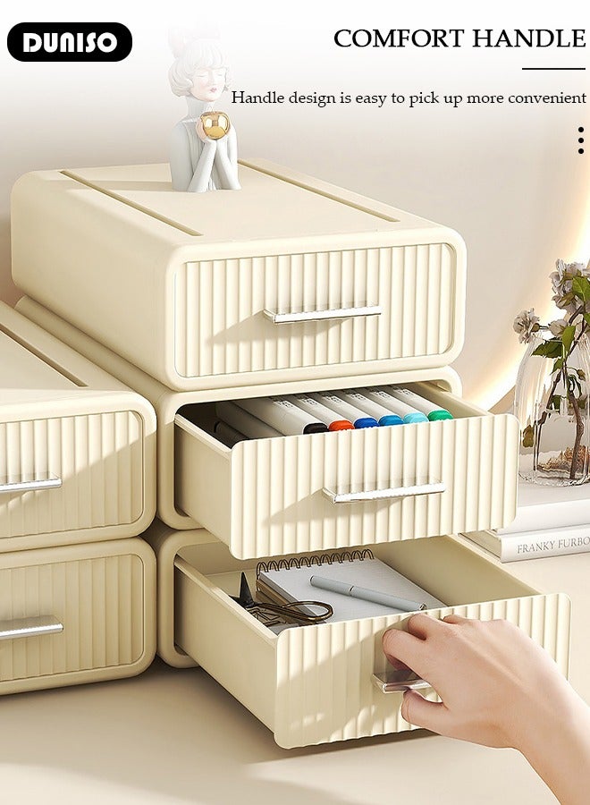 DUNISO Stackable Desk Storage Box, Desktop Organizer with Drawers, Stackable Storage Drawers , Plastic Desk Storage Organizer for Home, Office, School, Makeup, Crafts, Bathroom  - Image 5