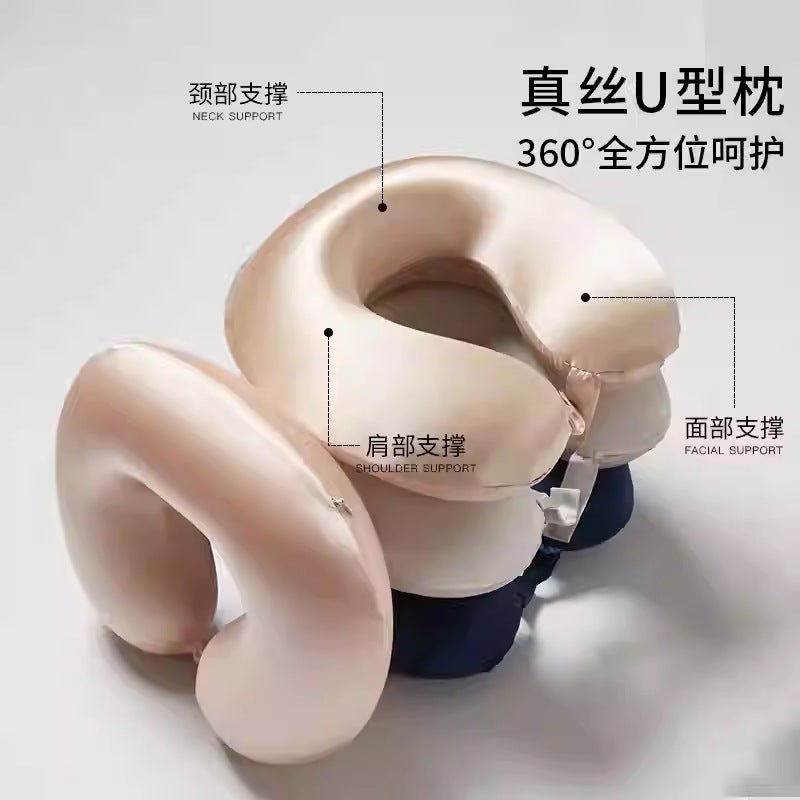 100% Mulberry Silk Travel Neck Pillow with Eye Mask - Image 4