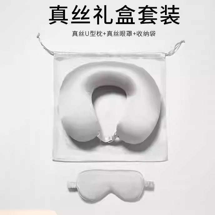 100% Mulberry Silk Travel Neck Pillow with Eye Mask - Image 3