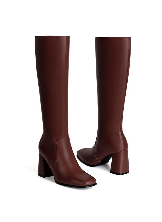 Vipost 3.35-inch Square Toe Knee High Boots for Women, Chunky Block Heel Tall Boots for Women with Side Zipper, Fashion Comfortable Long Fall Winter Boot 2025, Wine, 8 - Image 4