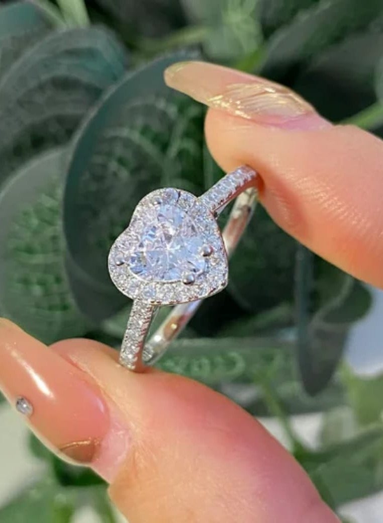 Luxuria Halo White Heart Engagement Rings for Women 2 Carat Cubic Zirconia Wedding Band Ring Suitable for Anniversary Gift - Image 1
