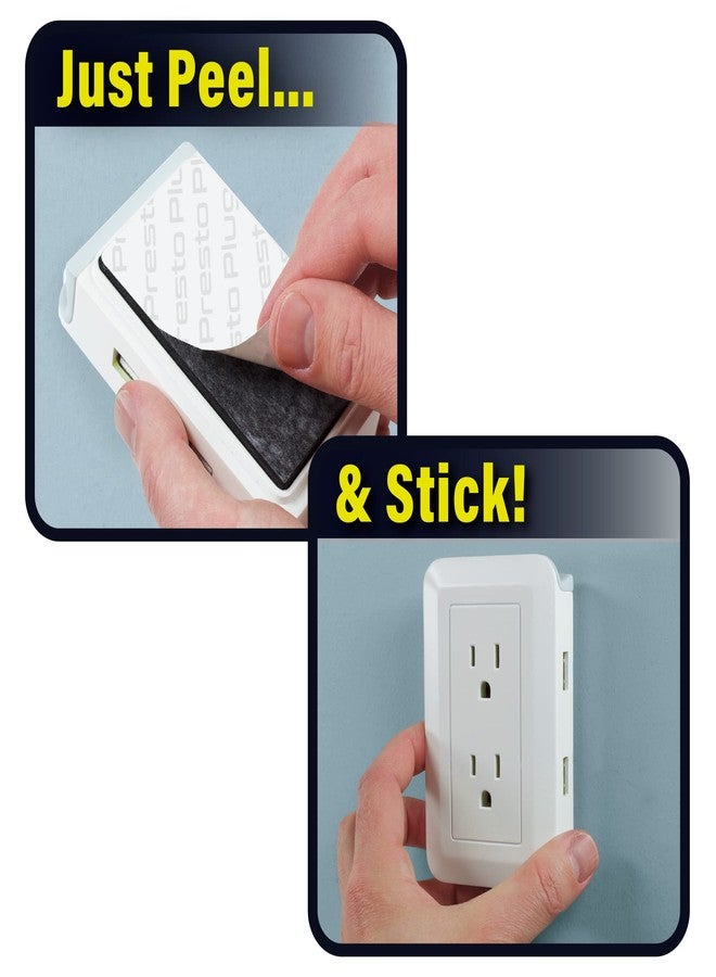 Ontel Presto Plug Outlet Extender for Relocating Unreachable Power Outlets, 4ft Cord, Sticks Easily on Wall, Provides Surge Protection, 2 AC Outlets, 2 USB Ports & Built-in Shelf - Image 4