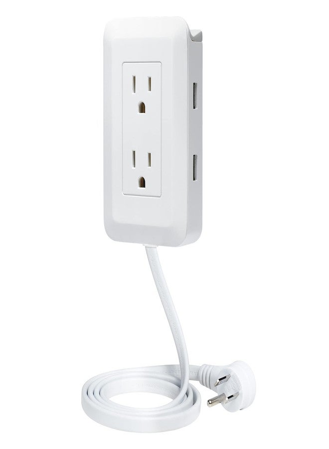 Ontel Presto Plug Outlet Extender for Relocating Unreachable Power Outlets, 4ft Cord, Sticks Easily on Wall, Provides Surge Protection, 2 AC Outlets, 2 USB Ports & Built-in Shelf - Image 2