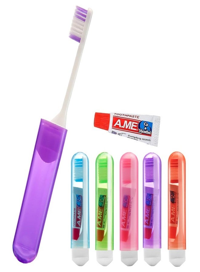 KUGUAN Travel Toothbrush Set Portable Foldable Toothbrush with Mini Toothpaste Soft Toothbrush for Travel Business Trip Camping Outdoor Activities Individually Packaged with Storage Box(5PCS - Image 1
