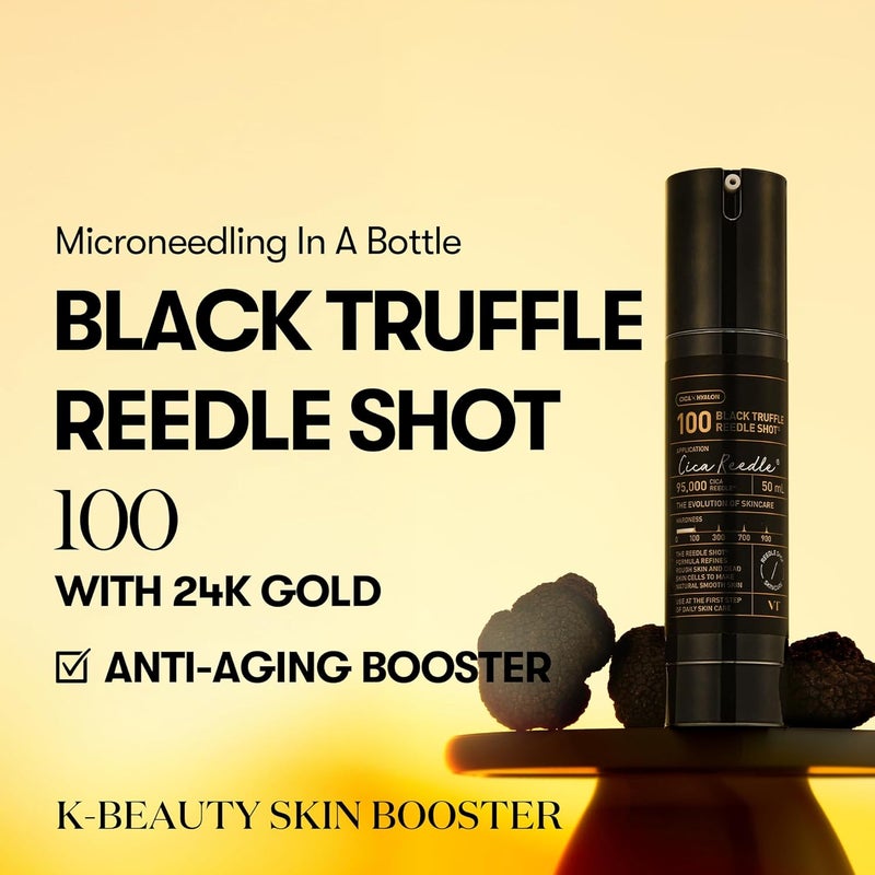 VT COSMETICS Black Truffle Reedle Shot 100, Premium Spicule Microneedling Serum with 24K Gold for Skin Elasticity, Deep Nourishment, Exfoliation & Smooth Glass Skin, Korean Skincare, 1.69 fl oz - Image 2
