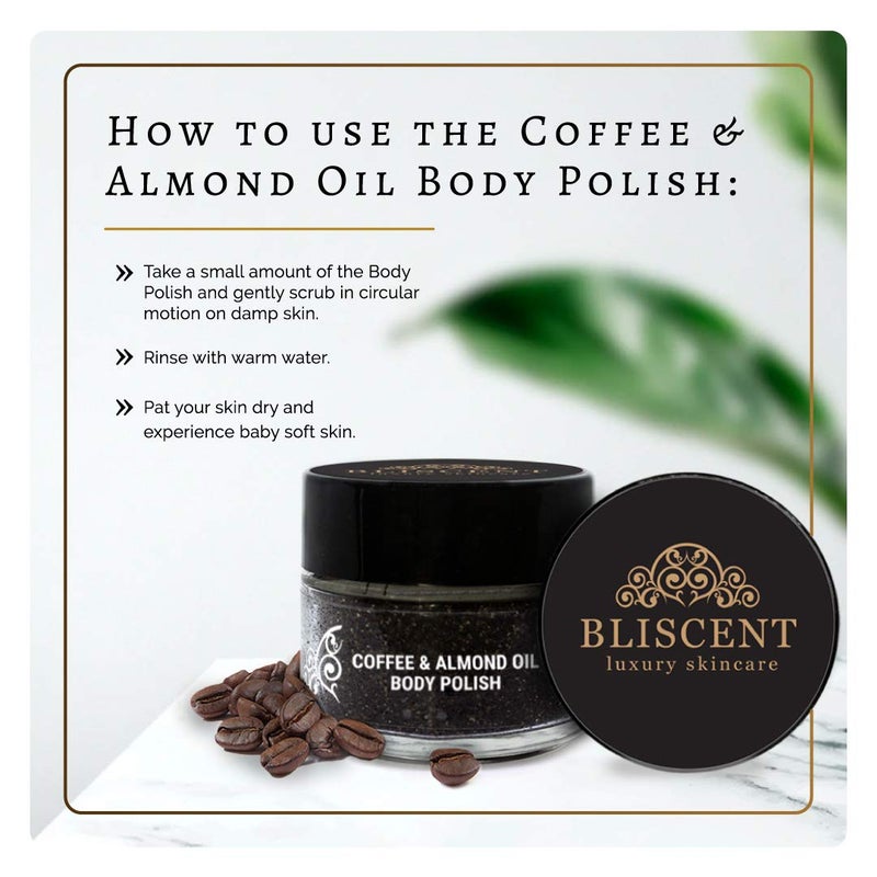 BLISCENT Luxury Skincare Coffee Almond Oil Body Polish Scrub For Women And Men Face And Body Scrub All Skin Type 100 g - Image 4