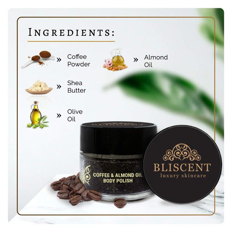 BLISCENT Luxury Skincare Coffee Almond Oil Body Polish Scrub For Women And Men Face And Body Scrub All Skin Type 100 g - Image 3