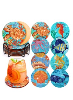 KASTWAVE Diamond Painting Coasters Kit, 8Pcs 5D Ocean Diamond Art Kits Adults Kids, Sea Diamond Painting Coasters, Holder for Beach House Decor  - Image 1
