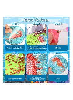 KASTWAVE Diamond Painting Coasters Kit, 8Pcs 5D Ocean Diamond Art Kits Adults Kids, Sea Diamond Painting Coasters, Holder for Beach House Decor  - Image 5