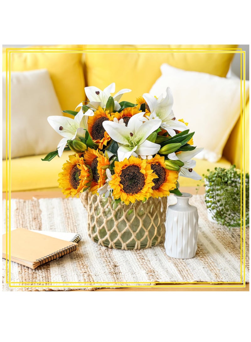 SOLARAE 20 Pcs Artificial Sunflower Bouquets Faux Flowers Bouquet Latex Lilies Silk Daisy Sunflowers Spring Flower Arrangement for Wedding Party Decor Mother's Day Table Centerpiece Home Decoration - Image 3