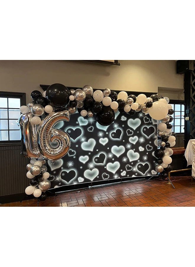Ticuenicoa 7×5ft Black Heart Photo Backdrop Early 2000s Party Decorations Old School Backdrops Valentine's Day Glitter Heart 16th 18th 30th Women Men 90s Happy Birthday Background Selfile Wall Decor - Image 2