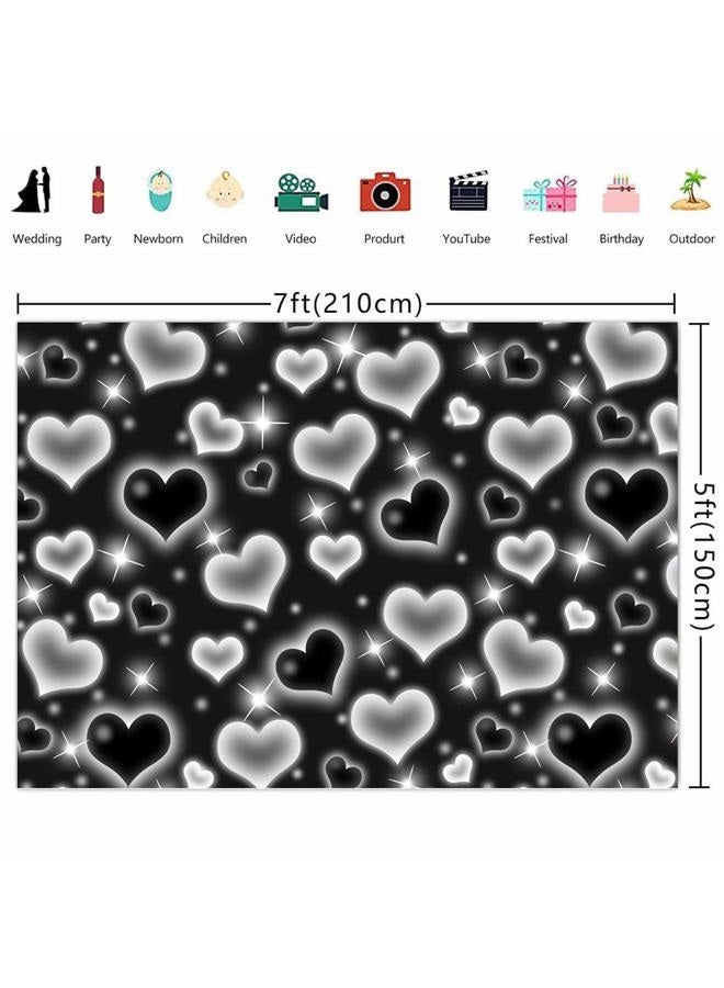 Ticuenicoa 7×5ft Black Heart Photo Backdrop Early 2000s Party Decorations Old School Backdrops Valentine's Day Glitter Heart 16th 18th 30th Women Men 90s Happy Birthday Background Selfile Wall Decor - Image 5
