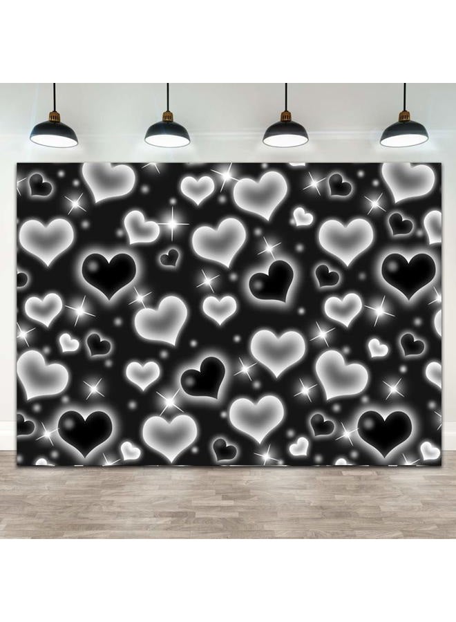 Ticuenicoa 7×5ft Black Heart Photo Backdrop Early 2000s Party Decorations Old School Backdrops Valentine's Day Glitter Heart 16th 18th 30th Women Men 90s Happy Birthday Background Selfile Wall Decor - Image 1