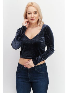 Women V-Neck Long Sleeve Plain Crop Top, Navy - pzsku/Z7D2DCDCC4B493D5CA8F5Z/45/_/1726755044/8a8a68bc-a9dc-4c5b-83ad-c25155b5fe23