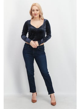 Women V-Neck Long Sleeve Plain Crop Top, Navy - pzsku/Z7D2DCDCC4B493D5CA8F5Z/45/_/1731074961/911ffd01-b4b1-46b2-b1b1-50ac29a31109