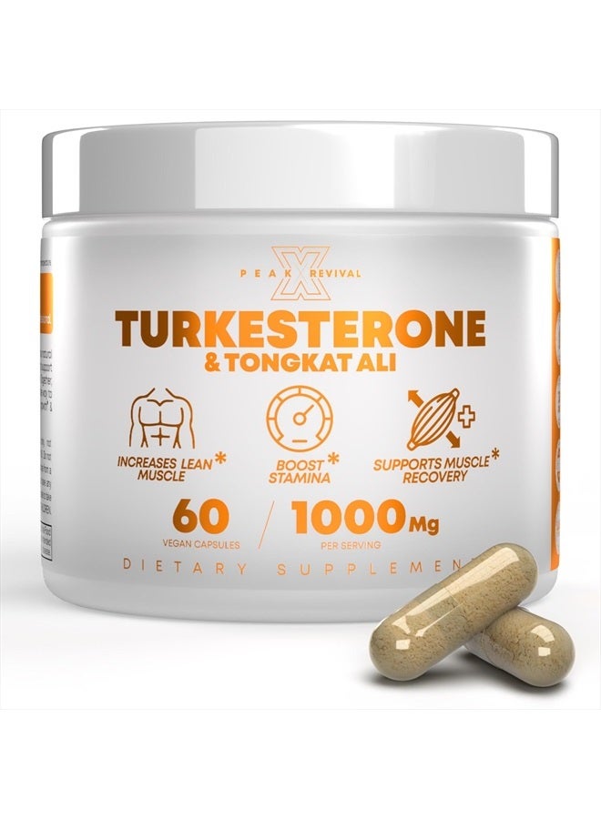 Peak Revival-X Turkesterone & Tongkat Ali 1000mg Supplement - 500mg Ajuga Turkestanica Per Serving Increase Stamina, Lean Muscle Growth & Recovery - Made in The USA (60 Capsules) - Image 1