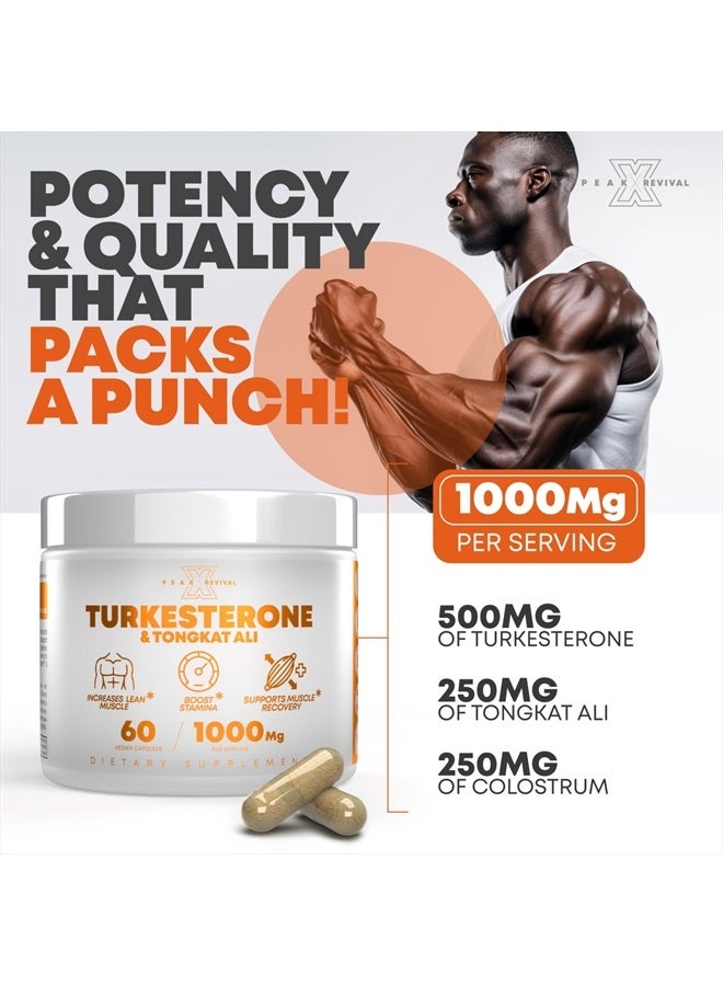 Peak Revival-X Turkesterone & Tongkat Ali 1000mg Supplement - 500mg Ajuga Turkestanica Per Serving Increase Stamina, Lean Muscle Growth & Recovery - Made in The USA (60 Capsules) - Image 5