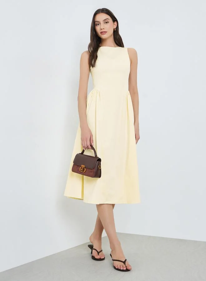 Take Two Yellow Solid Sleeveless Midi Dress