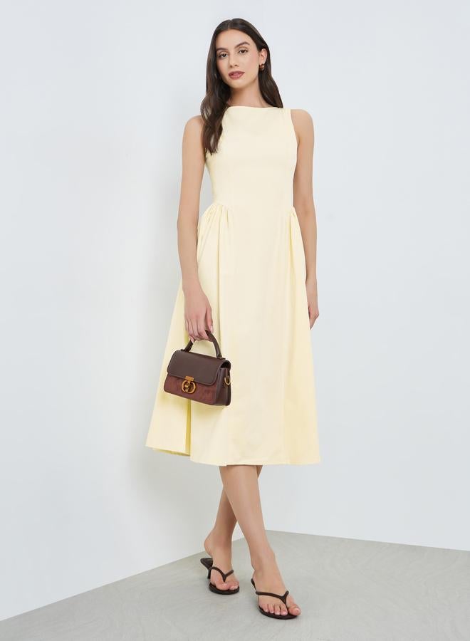 Take Two Yellow Solid Sleeveless Midi Dress - Image 1