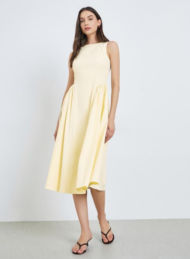 Take Two Yellow Solid Sleeveless Midi Dress - Image 3
