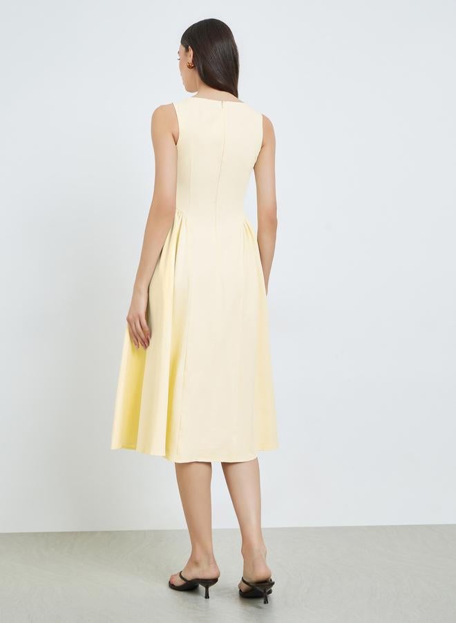 Take Two Yellow Solid Sleeveless Midi Dress - Image 5