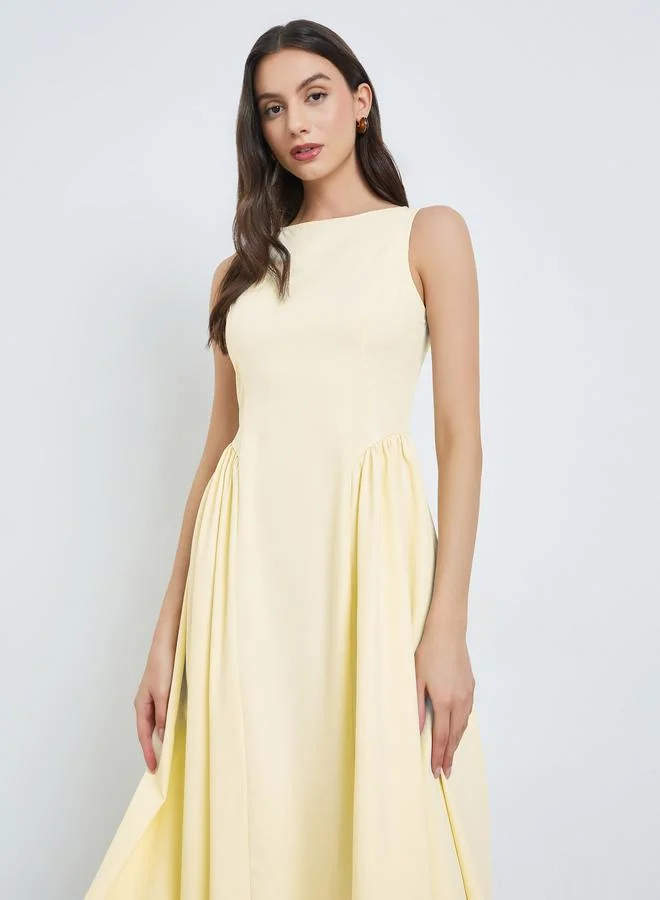 Take Two Yellow Solid Sleeveless Midi Dress