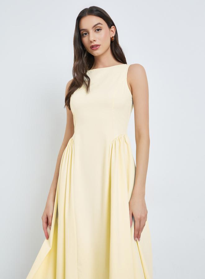 Take Two Yellow Solid Sleeveless Midi Dress - Image 2