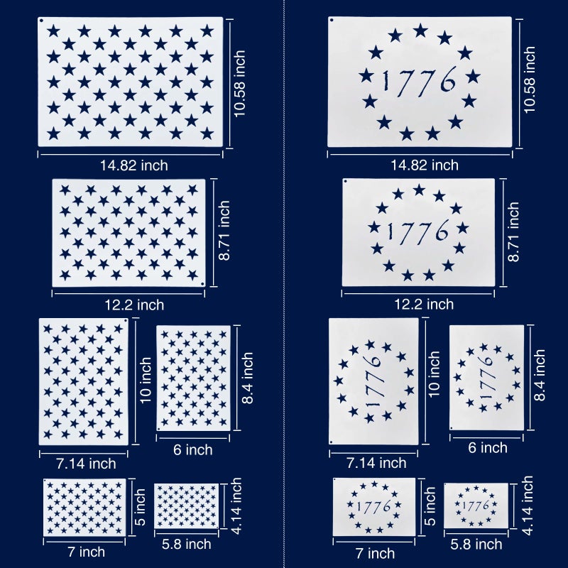 WISYOK American Flag 50 Star Stencils and 13 Stars 1776 Templates, American Flag Templates, Ideal for Painting on Wood, Fabric, Paper, Walls [6 Sizes, 2 Styles] - Image 2