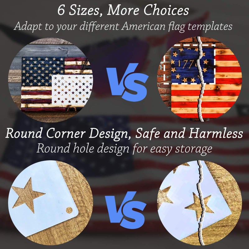 WISYOK American Flag 50 Star Stencils and 13 Stars 1776 Templates, American Flag Templates, Ideal for Painting on Wood, Fabric, Paper, Walls [6 Sizes, 2 Styles] - Image 3