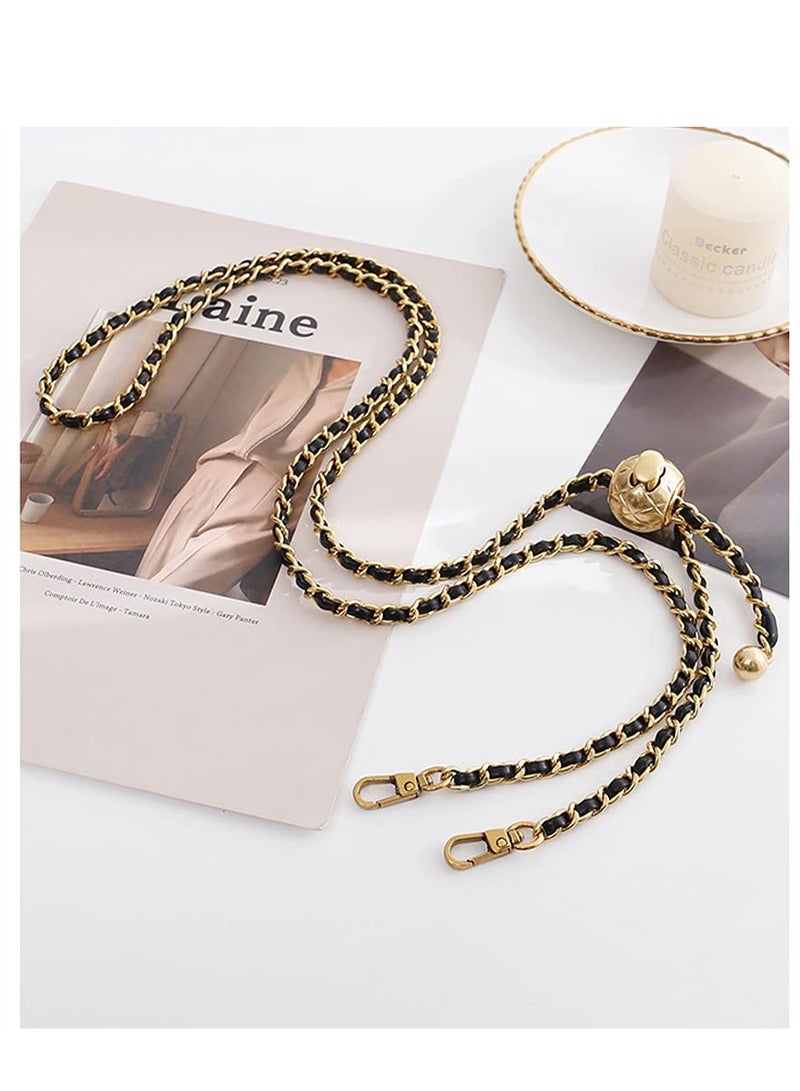Adjustable Purse Strap Replacement 47inch Synthetic Leather Chain Strap for Purse Leather Purse Straps Replacement Crossbody Shoulder Strap Black Leather Gold Hardware - Image 4
