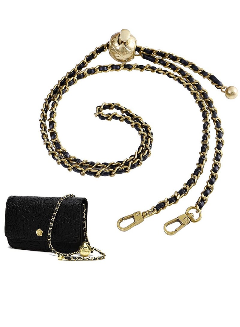 Adjustable Purse Strap Replacement 47inch Synthetic Leather Chain Strap for Purse Leather Purse Straps Replacement Crossbody Shoulder Strap Black Leather Gold Hardware - Image 1
