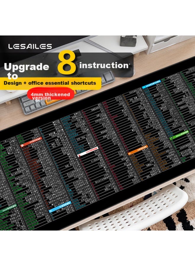 Lesailes Feidun Lesailes Keyboard Shortcuts, Complete E-sports Gaming Mouse Pad Large Size, Thickened Edge Locking Office Computer Desk Pad, Black, 800*300*4mm - Image 1