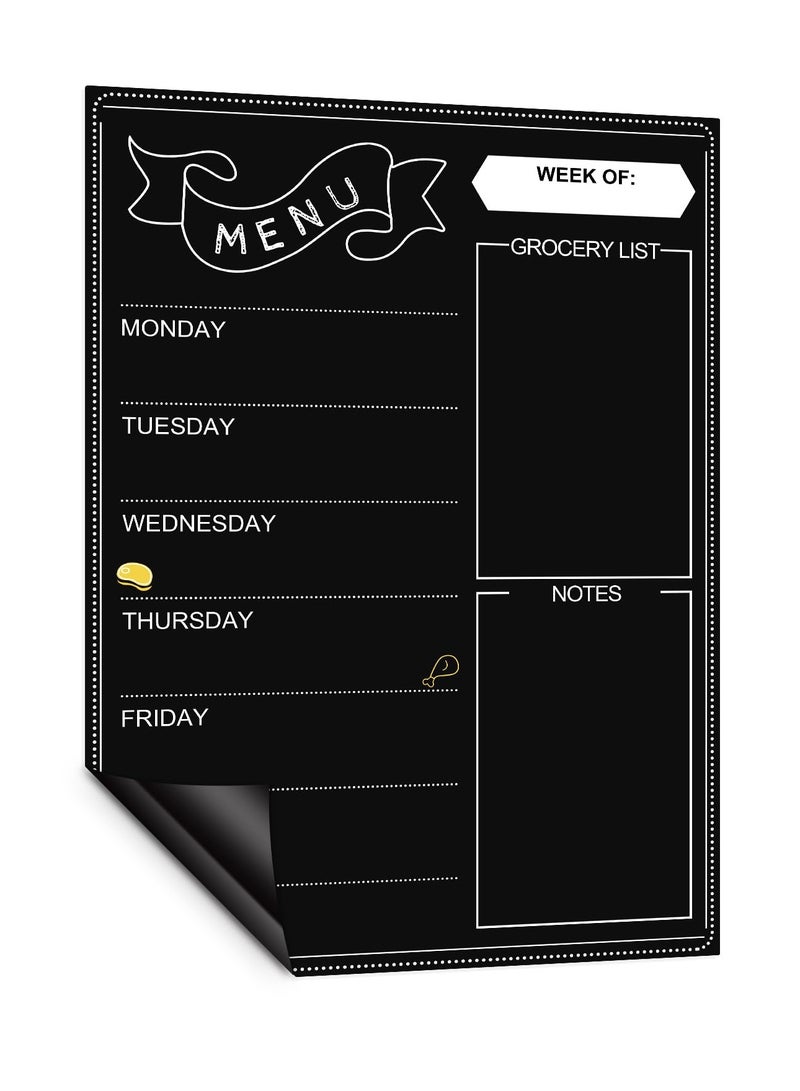 SYOSI Magnetic Dry Erase Menu Black Board for Fridge, Weekly Meal Planner and Grocery List Notepad for Kitchen, 42cmx30cm Daily Dinner Menu Chalkboard Calendar for Home - Image 1