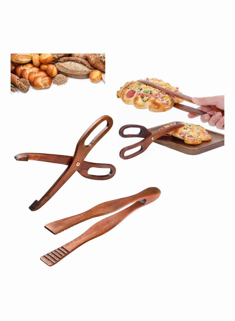 Excefore 2 Packs Toaster Tongs Reusable Wood Cooking Tongs Scissor Wooden Kitchen Toast Barbecue Tongs BBQ Clip Buffet Food Tongs for Tea Bread Fruits Pickle Cooking Steak Kitchen Clamp Utensils Tools - Image 1