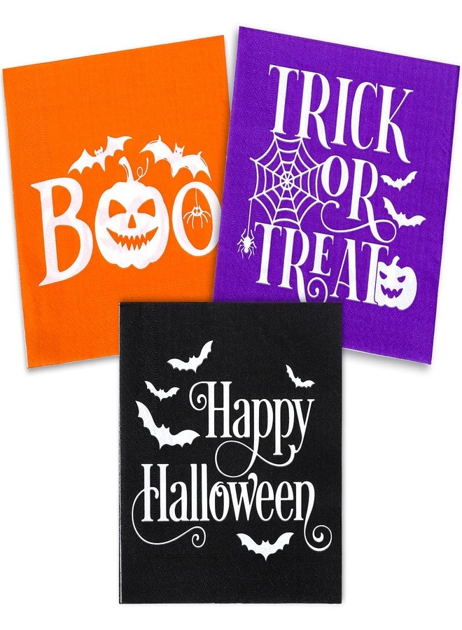 Whaline 120pcs Halloween Napkins 3 Style Disposable Paper Party Napkin Happy Halloween Beverage Cocktail Napkins Trick or Treat Printed Napkin for Party Suppliers, 6.5 x 6.5 Inch - Image 1