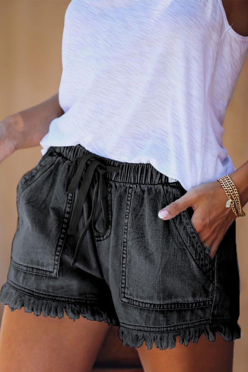 YOCUR Jean Shorts for Women Casual Summer Cotton Hot Pants High Waisted Sexy Beach Pull On Denim Shorts Black XL - Image 3