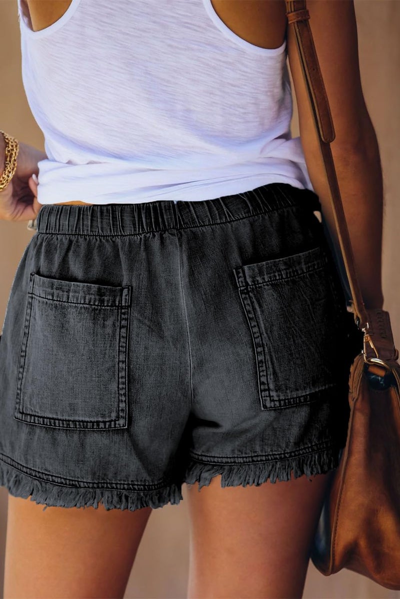 YOCUR Jean Shorts for Women Casual Summer Cotton Hot Pants High Waisted Sexy Beach Pull On Denim Shorts Black XL - Image 4