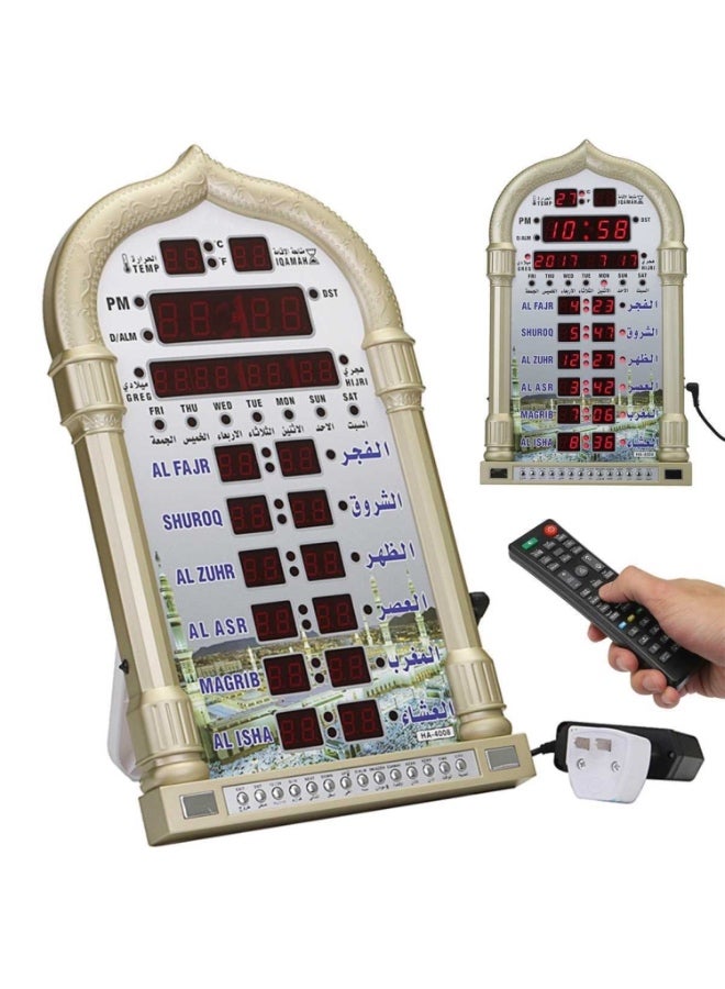 الحرمين ساعة أذان للمسلمين بشاشة LCD مع منبه للصلاة والجرس – قابس أوروبي (EU Plug) - Image 4