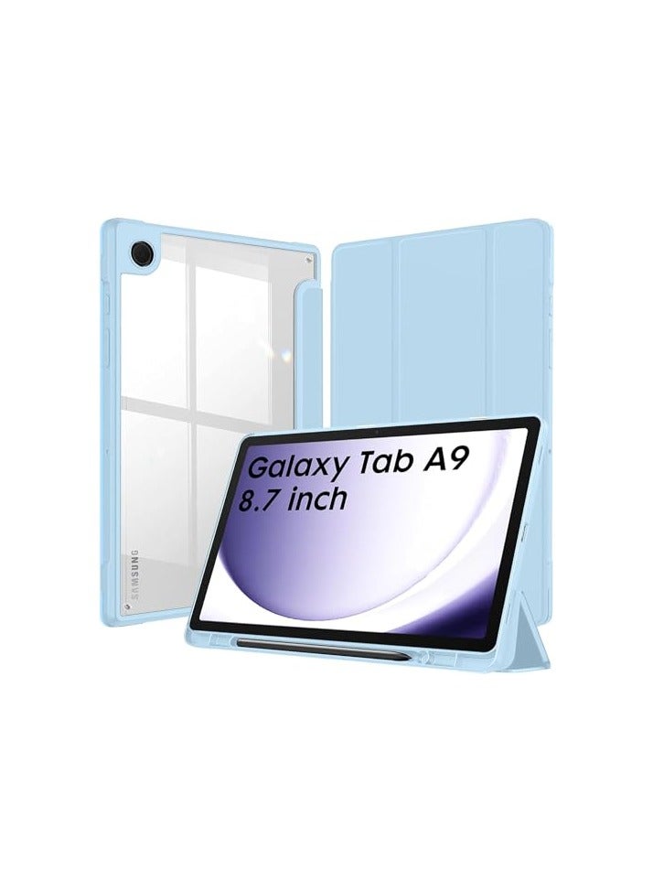 Protective Tablet PC Case Slim Case compatible with Samsung Galaxy Tab A9 SM-X110 8.7inch Case with Clear Transparent Back and TPU Shockproof Frame Cover,Auto Sleep/Pencil Holder (Babe Blue)  - Image 1
