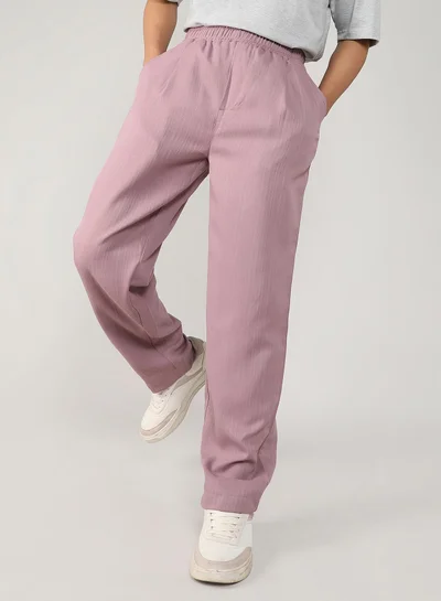 Campus Sutra Men's Blush Pink Tailored Linen-Blend Trousers