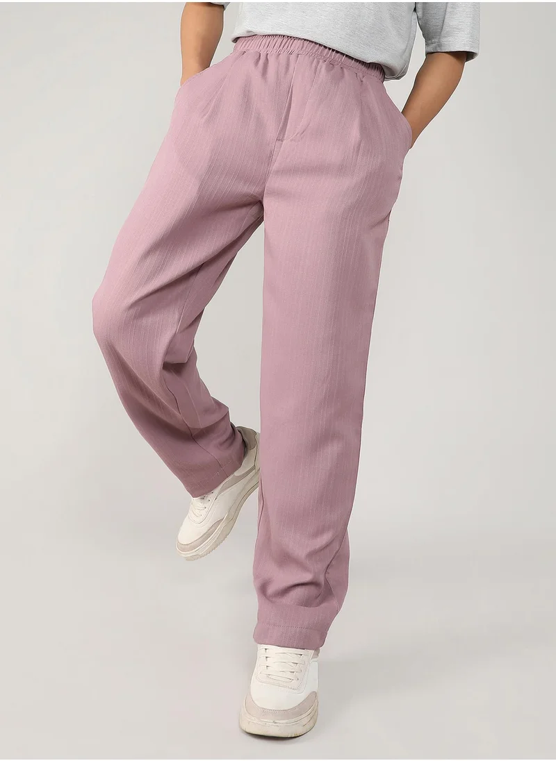 Campus Sutra Men's Blush Pink Tailored Linen-Blend Trousers