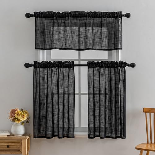 BD BEDA HOME Beda Home Tassel Linen Textured Swag Curtain Valance for Farmhouses’ Kitchen; Rustic Short Swag Topper for Small Windows Bedroom Privacy Added Rod Pocket Design(Black, 52Wx18L - 1PC) - Image 5