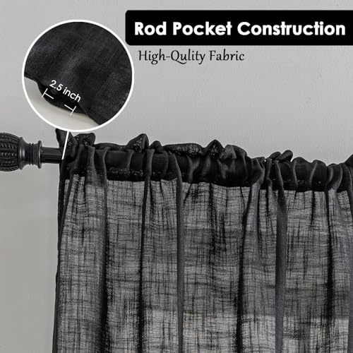 BD BEDA HOME Beda Home Tassel Linen Textured Swag Curtain Valance for Farmhouses’ Kitchen; Rustic Short Swag Topper for Small Windows Bedroom Privacy Added Rod Pocket Design(Black, 52Wx18L - 1PC) - Image 2