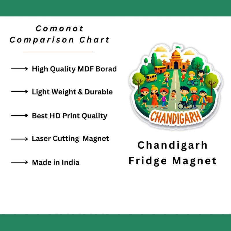 GiftODay Indian City Chandigarh Theme Souvenir Wooden Fridge Magnet for Refrigerator Chandigarh Fridge Magnet for Kitchen Home Decor Perfect Souvenir Gift Size 3x3 Inches Pack of 1 - Image 5