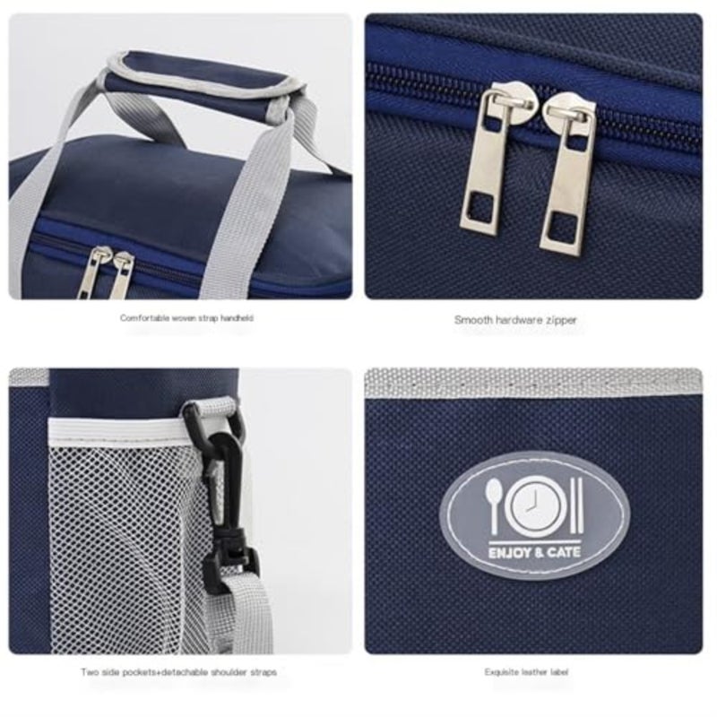 Insulated Lunch Bag for Women, Men, and - Portable Waterproof Lunch Tote with Large Capacity, Easy to Clean, Ideal for Work, School, Picnic, and Travel Blue - Image 2