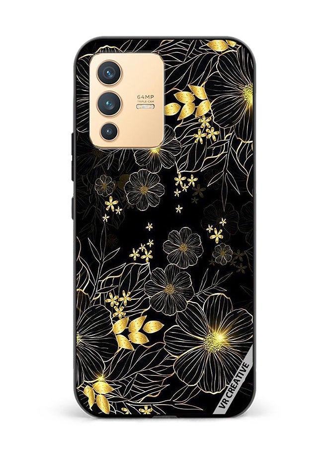 VR CREATIVE Protective Case Cover For Vivo V23 5G Golden Flower Design Multicolour  - Image 1