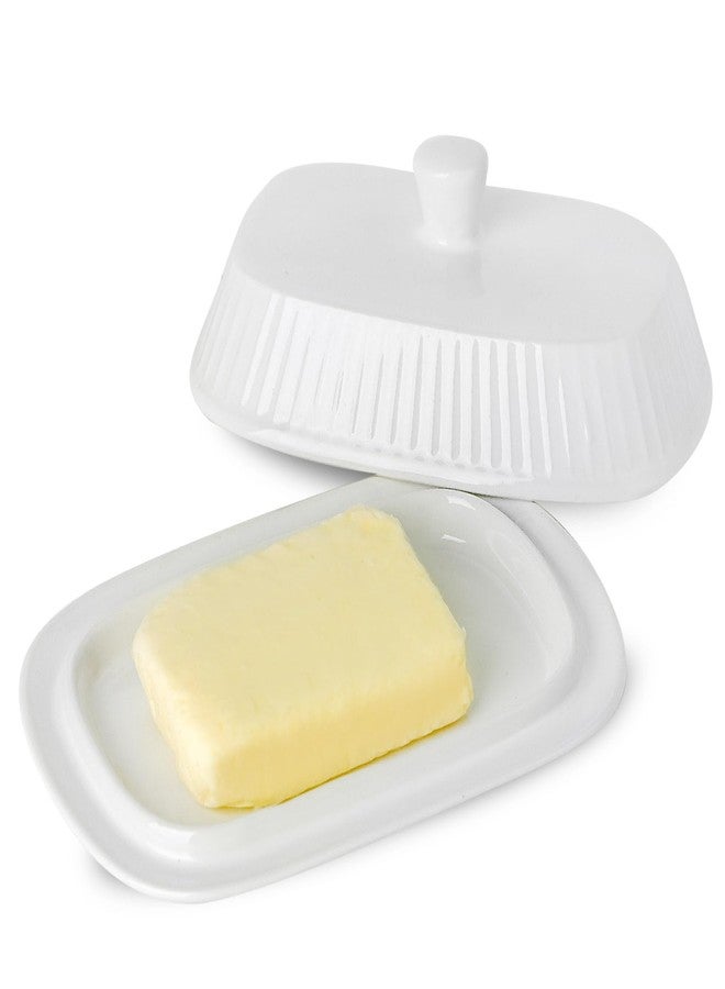 Tikooere Butter Dish with Lid, Ceramic Butter Dish with Lid for Countertop, Large Wide Butter Holder for Kitchen Decor, Cute Butter Container for Housewarming Wedding Gift, White - Image 1