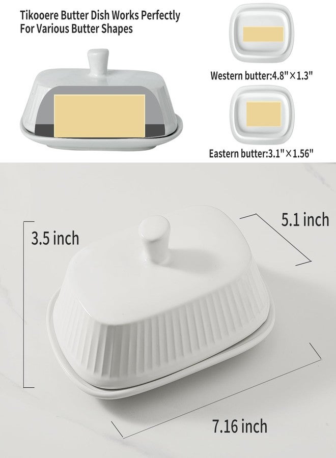 Tikooere Butter Dish with Lid, Ceramic Butter Dish with Lid for Countertop, Large Wide Butter Holder for Kitchen Decor, Cute Butter Container for Housewarming Wedding Gift, White - Image 2