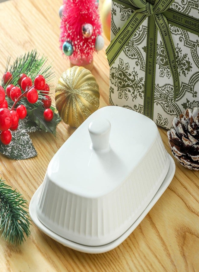Tikooere Butter Dish with Lid, Ceramic Butter Dish with Lid for Countertop, Large Wide Butter Holder for Kitchen Decor, Cute Butter Container for Housewarming Wedding Gift, White - Image 4